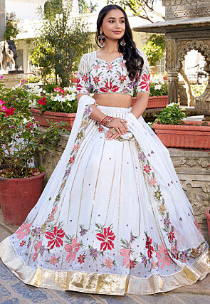Embroidered Georgette Lehenga in White