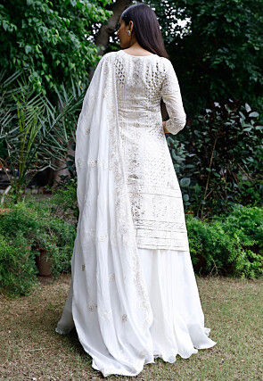 Embroidered Georgette Lehenga in White