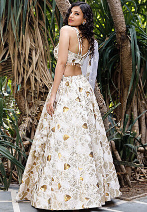 Embroidered Georgette Lehenga in White