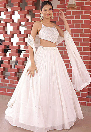 Embroidered Georgette Lehenga in White