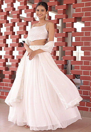 Embroidered Georgette Lehenga in White