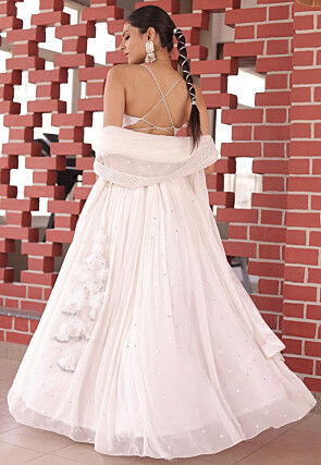 Embroidered Georgette Lehenga in White