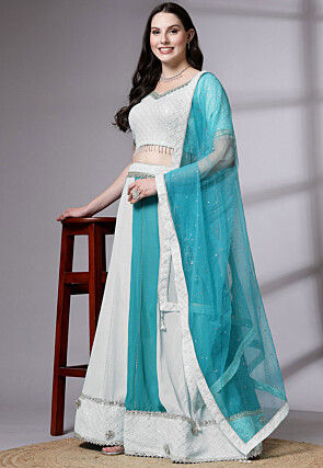 Embroidered Georgette Lehenga in White
