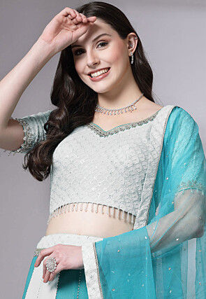 Embroidered Georgette Lehenga in White