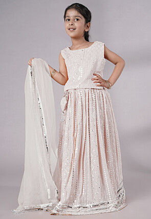 Embroidered Georgette Lehenga in White