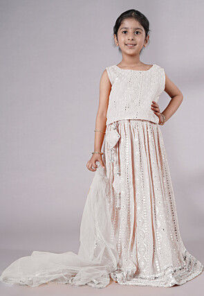Embroidered Georgette Lehenga in White