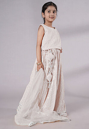 Embroidered Georgette Lehenga in White