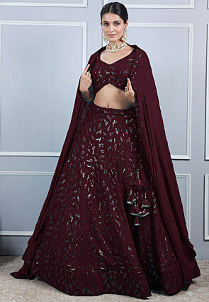 Embroidered Georgette Lehenga in Wine