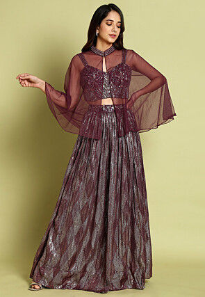 Embroidered Georgette Lehenga in Wine
