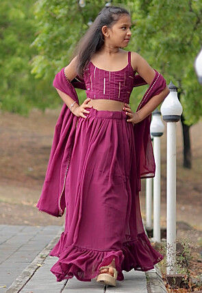 Embroidered Georgette Lehenga in Wine