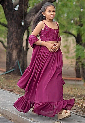 Embroidered Georgette Lehenga in Wine