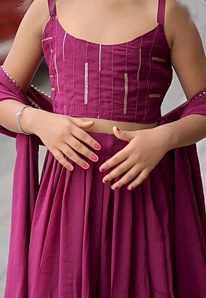 Embroidered Georgette Lehenga in Wine