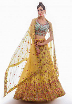 Embroidered Georgette Lehenga in Yellow