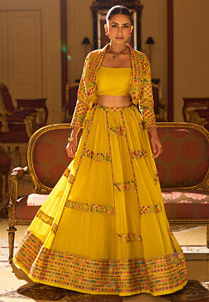 Embroidered Georgette Lehenga in Yellow