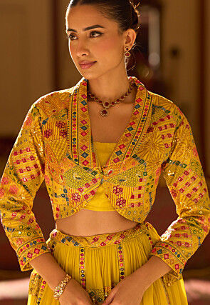 Embroidered Georgette Lehenga in Yellow