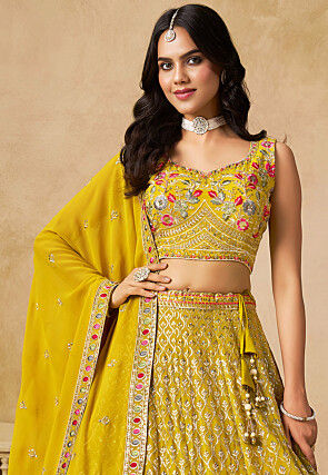 Embroidered Georgette Lehenga in Yellow