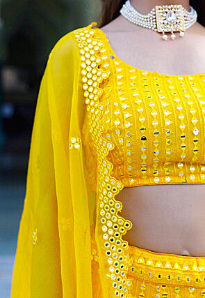Embroidered Georgette Lehenga in Yellow