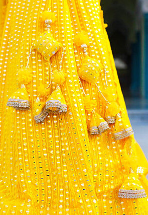 Embroidered Georgette Lehenga in Yellow