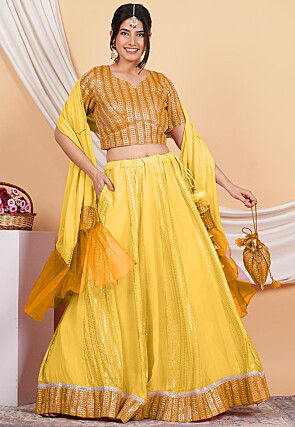 Embroidered Georgette Lehenga in Yellow