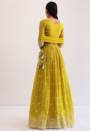 Embroidered Georgette Lehenga in Yellow