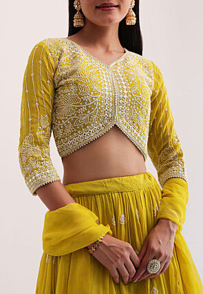 Embroidered Georgette Lehenga in Yellow