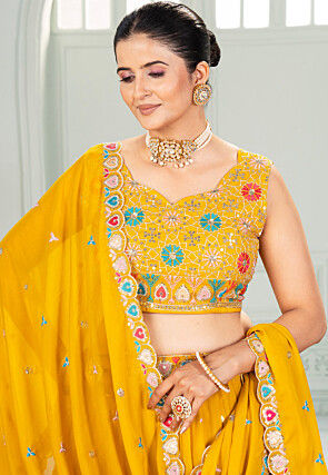 Embroidered Georgette Lehenga in Yellow