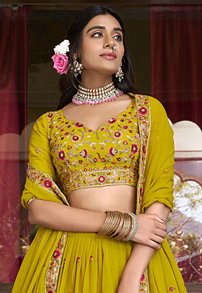 Embroidered Georgette Lehenga in Yellow