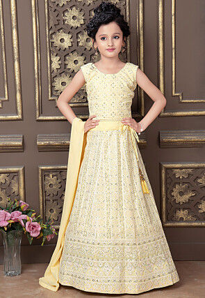 Embroidered Georgette Lehenga in Yellow