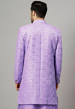 Embroidered Georgette Long Jacket in Light Purple