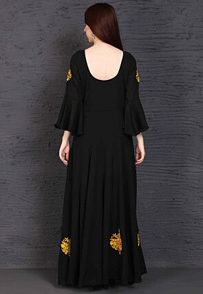 Embroidered Georgette Long Kurta in Black