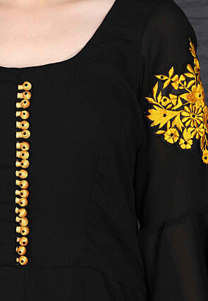Embroidered Georgette Long Kurta in Black