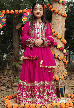 Embroidered Georgette Long Kurta in Fuchsia