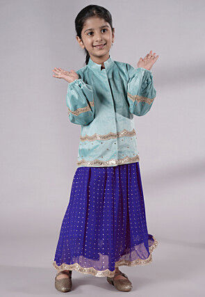 Embroidered Georgette Maxi Dress in Blue