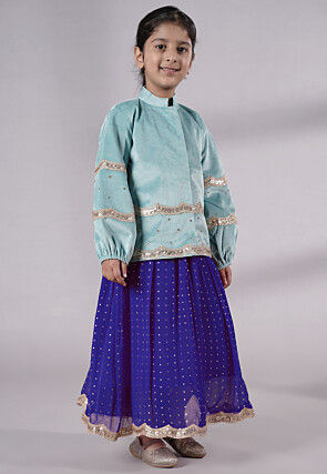 Embroidered Georgette Maxi Dress in Blue