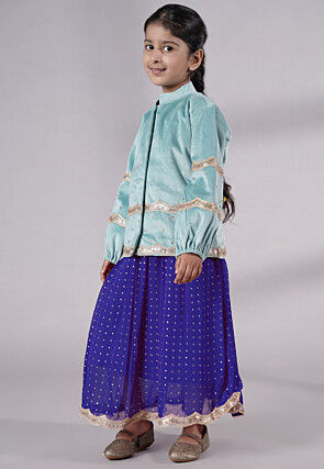 Embroidered Georgette Maxi Dress in Blue