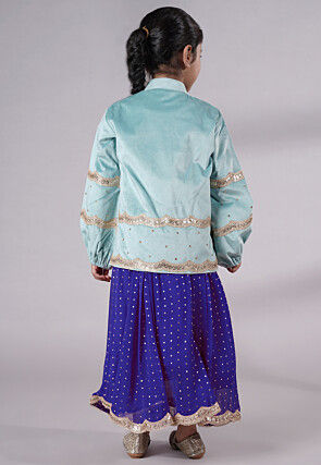 Embroidered Georgette Maxi Dress in Blue