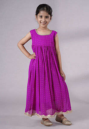 Embroidered Georgette Maxi Dress in Magenta