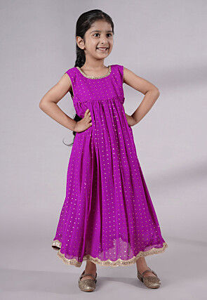 Embroidered Georgette Maxi Dress in Magenta