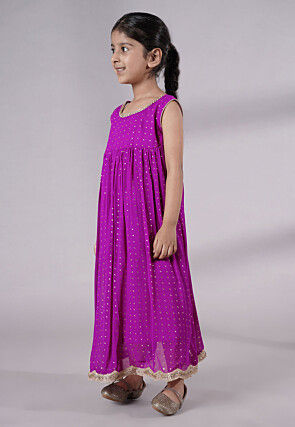 Embroidered Georgette Maxi Dress in Magenta