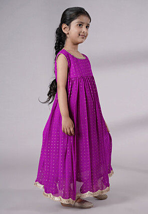 Embroidered Georgette Maxi Dress in Magenta