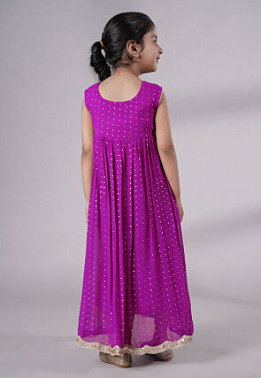 Embroidered Georgette Maxi Dress in Magenta