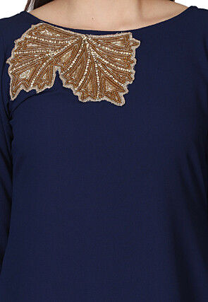 Embroidered Georgette Maxi Dress in Navy Blue