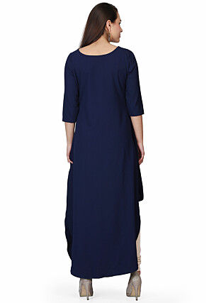 Embroidered Georgette Maxi Dress in Navy Blue
