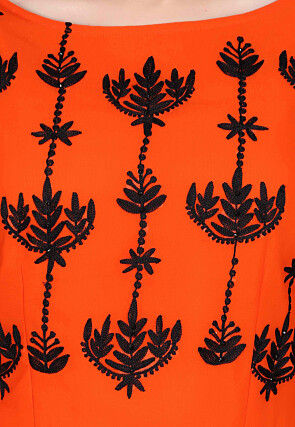 Embroidered Georgette Maxi Dress in Orange