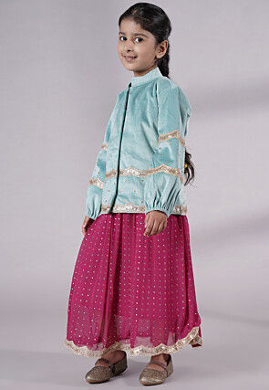 Embroidered Georgette Maxi Dress in Pink