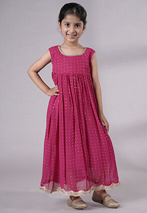 Embroidered Georgette Maxi Dress in Pink