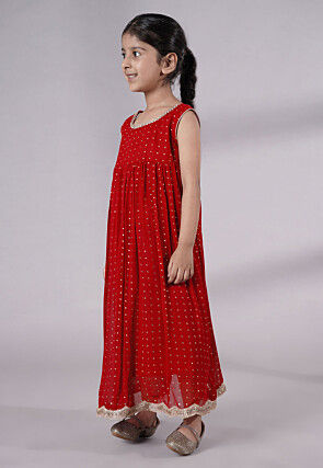 Embroidered Georgette Maxi Dress in Red