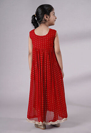 Embroidered Georgette Maxi Dress in Red