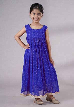 Embroidered Georgette Maxi Dress in Royal Blue