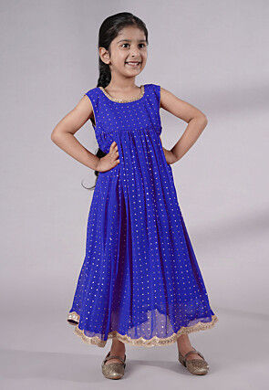 Embroidered Georgette Maxi Dress in Royal Blue